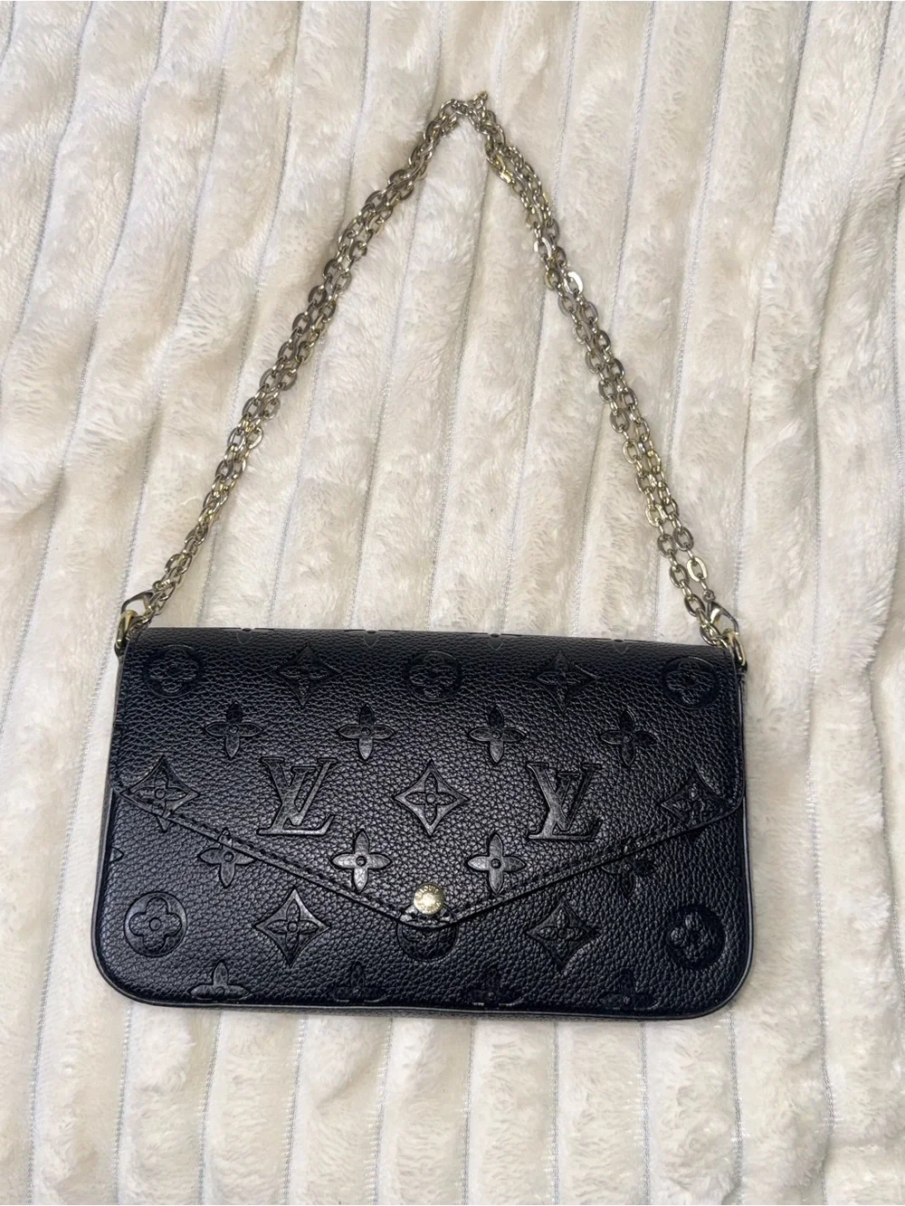 LV Black Monogram Leather Chain Crossbody